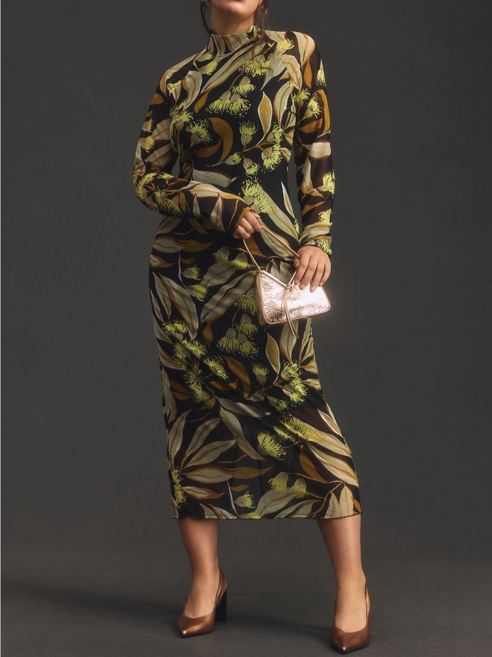 Anthropologie Long Sleeve Mock Neck Printed Slim Midi Dress 2X orig. $148 - Picture 9 of 13
